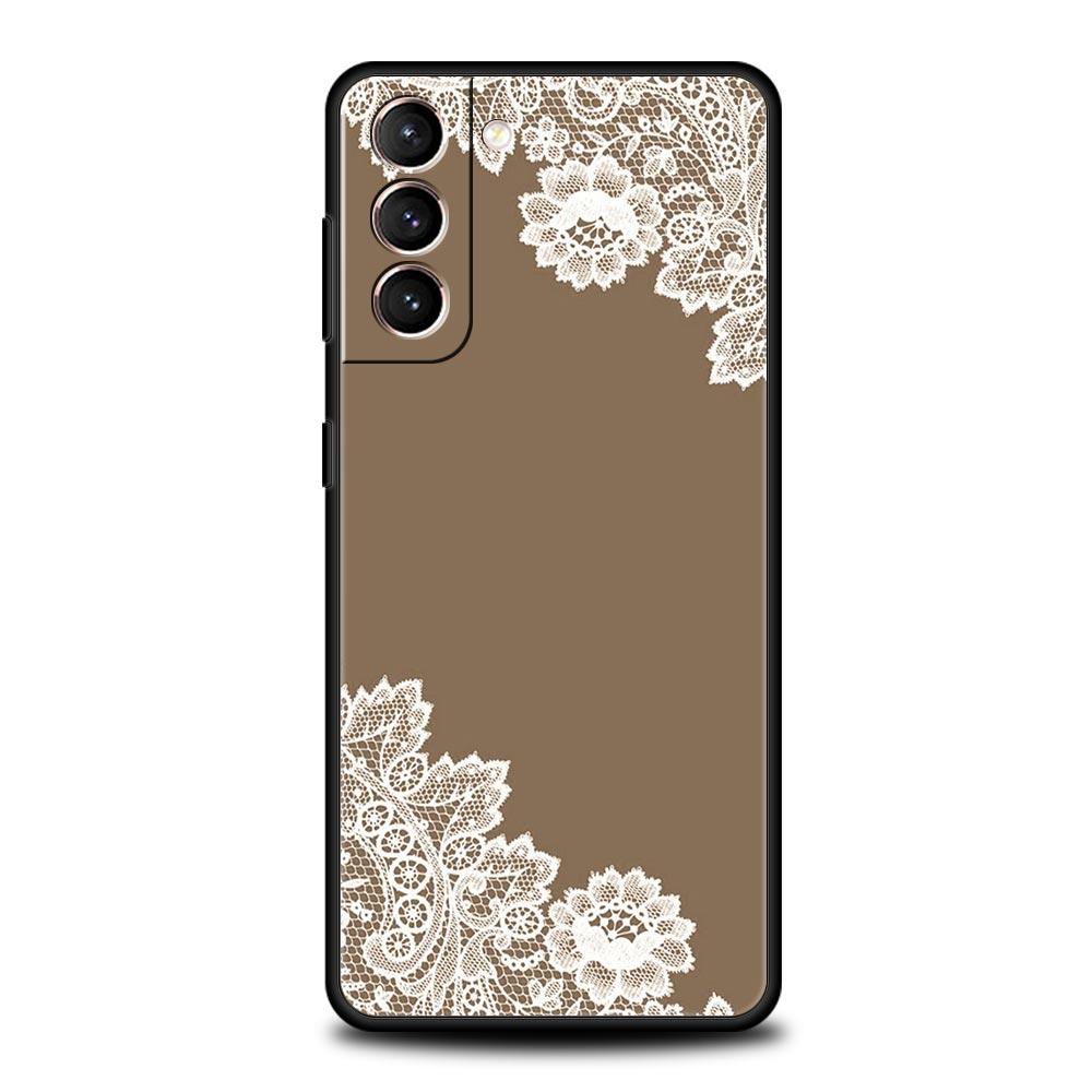 Lace Printed Soft Phone Case For Samsung Galaxy S25 Edge S24 Plus S23 FE S22 S21 S20 Ultra 5G S10 Black Protect Cover