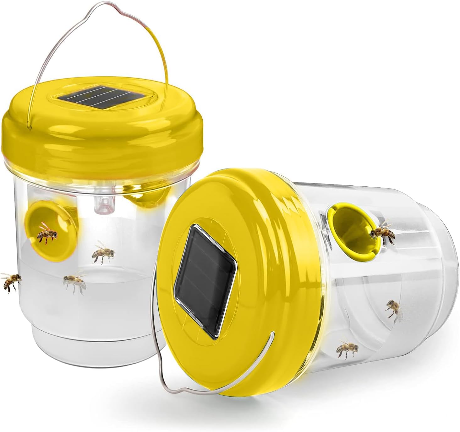 

2 шт. Ловушка для ос, Подвесные уличные ловушки для ос на солнечной батарее, Многоразовый репеллент для ос и шершней, Ловушка для шершней с УФ-светодиодной подсветкой, Ловец ос, Убийца пчел жёлтый