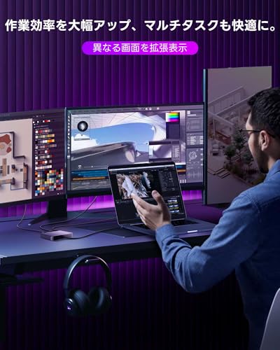 Avedio Links USB C To HDMI Adapter, 4K@60Hz HDMI Splitter with Extended Mode (MST/ABCD), 100W PD Charging Port, 4-Screen Display Hub, 3-Port Output, 4