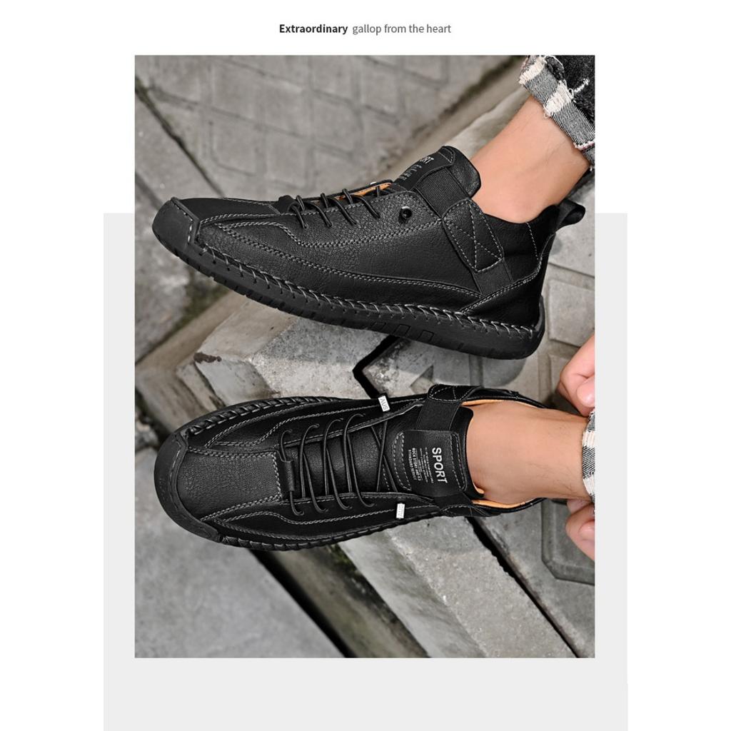Men's Trendy Leather Shoes, Outdoor Workwear, Retro Stitching, Mid To High Cut, Fashionable and Casual Men's Leather Shoes