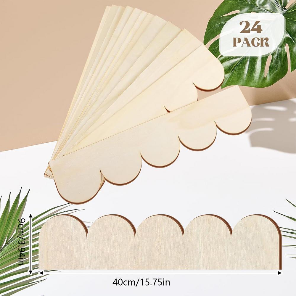 24 Pcs Scalloped Decorative Wooden Strips Unpainted Scalloped Edge Wooden Trim Molding For Cabinet Wall Building Decoration