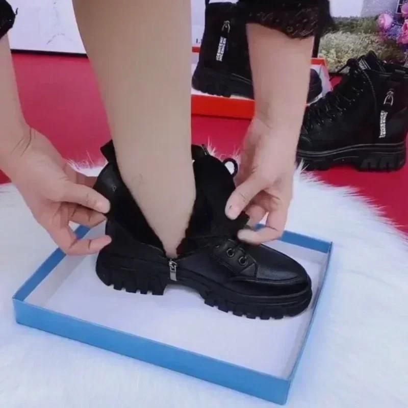 Fashion Fashion Casual Shoes Women New 2025 Winter Warm Plus Velvet All-Match Black Ankle Boots Thick-Soled Cotton Sneakers Zapatillas