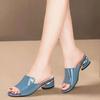 Thick-heeled Thick-soled Slippers for Women's Outer Wear 2025 Summer New Thick-heeled Soft-leather Mother Cool Slippers Fashionable Low-heeled Slipper