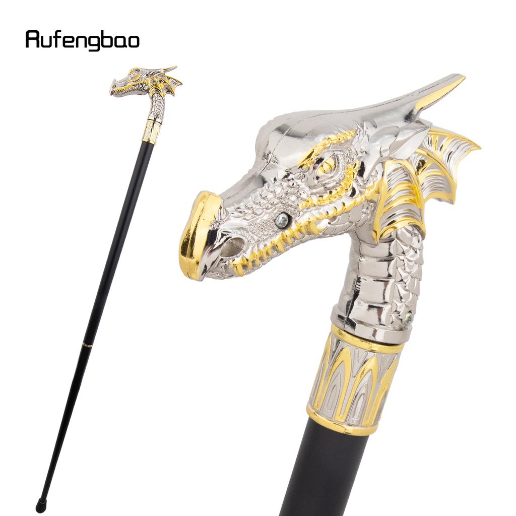 Golden White Dragon Head Fashion Walking Stick Decorative Stick Cospaly Vintage Performance Stage Cane 94cm