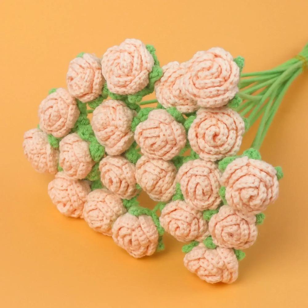 1pc Knitting Rose Flower Bouquet Graduation Flowers Bouquet  Fake Flower Finished Handmade Roseramos De Flores