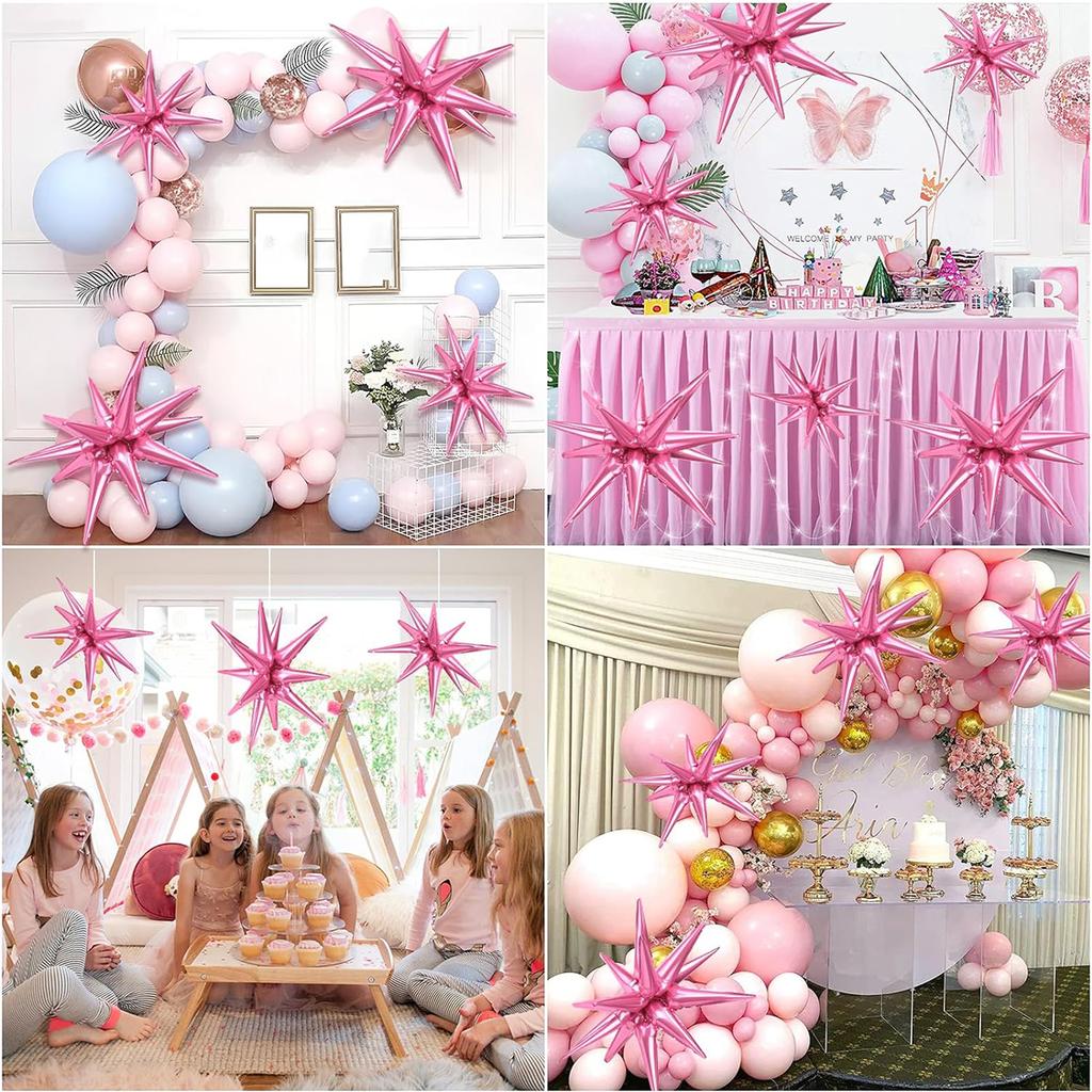 8Pcs Star Balloons Huge Pink Explosion Star Aluminum Foil Balloons for Birthday Baby Shower Wedding Party Pink Party Decorations