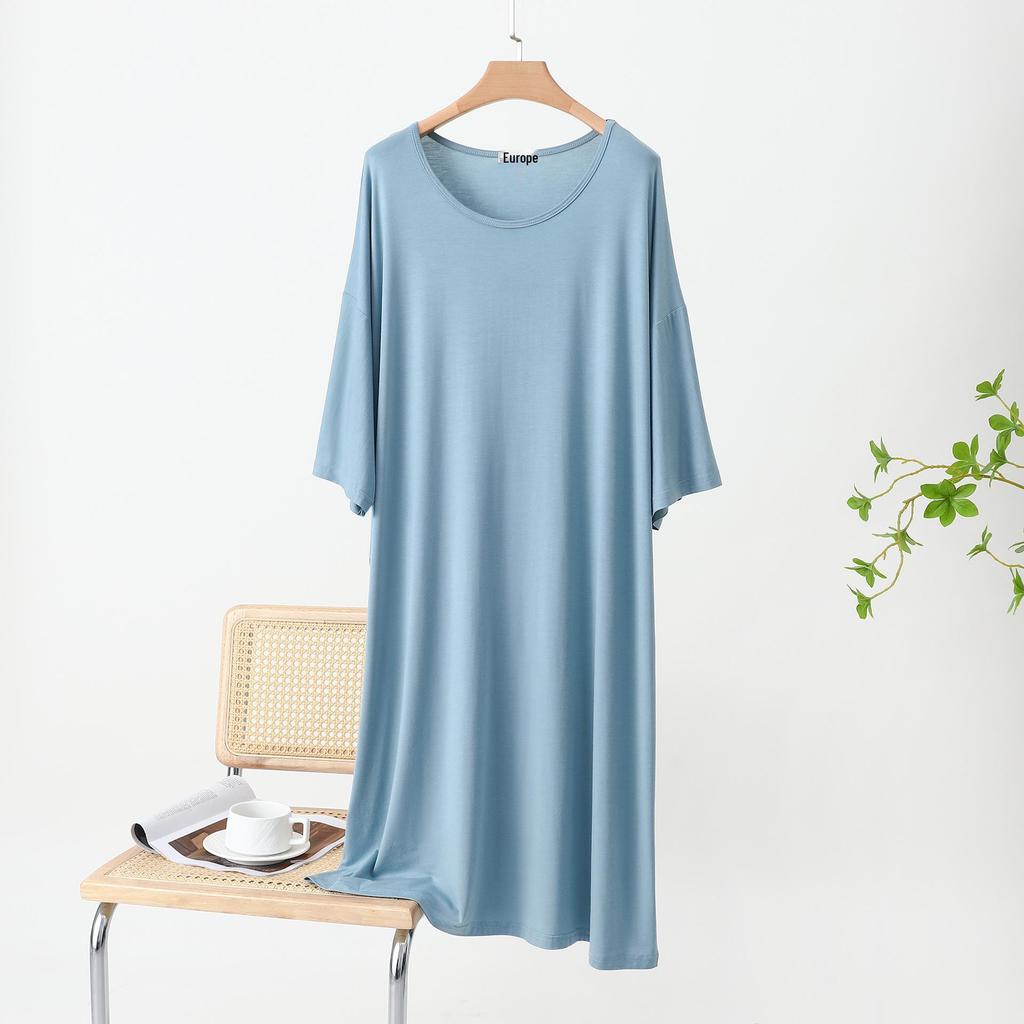 2025 Summer Women's Plus Size Cotton Thin Loose Round Neck Home Dress for Maternity