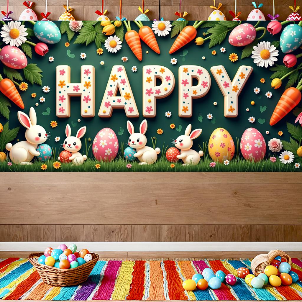Easter Bunny Decoration Background Easter Eggs Banner Photography Props Outdoor Garden Decors Easter Party Home Supplies 2025