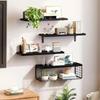 Natural Wood Bathroom Floating Shelves Bathroom Wall Mounted Towel Rack Toilet Paper Holder Home Accessories Garden Set of 4