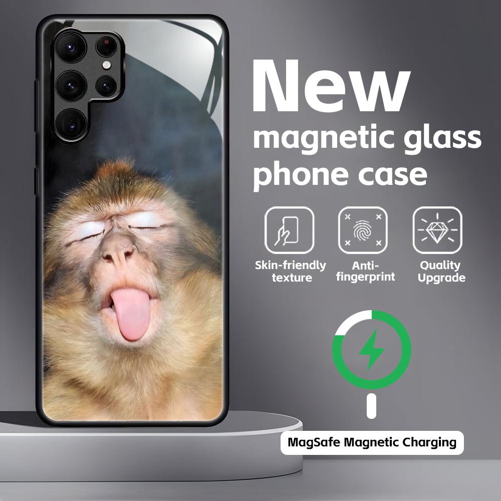 Monkey Sipping Caprisun Meme Phone Case For Samsung S26 S25 S24 S23 S22 S21 Plus Ultra Note20 Glass Magnetic Case