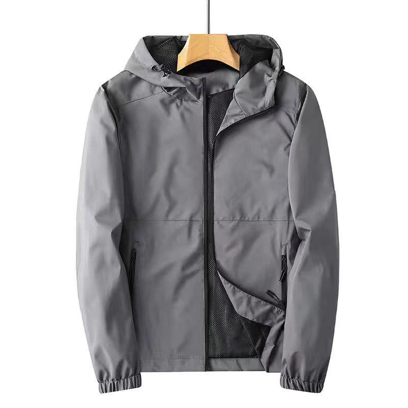 Ανδρικό Ανοιξιάτικο/Φθινοπωρινό Υπαίθριο Αδιάβροχο - Αναπνέον, Γρήγορο Στέγνωμα, Ελαστικό, Φαρδιά Γραμμή Μπουφάν με Κουκούλα για Καθημερινή Χρήση