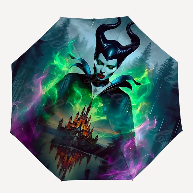 Maleficent, Villains Themed Automatic Opening and Closing Umbrella, Brightly Colored 8-rib Portable Umbrella, Suitable for Men and Women, A