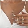 2PCS Vintage Geometric Shiny Zircon Jewelry Set Exquisite Pendant Necklace Hoop Earrings For Woman Trendy Style