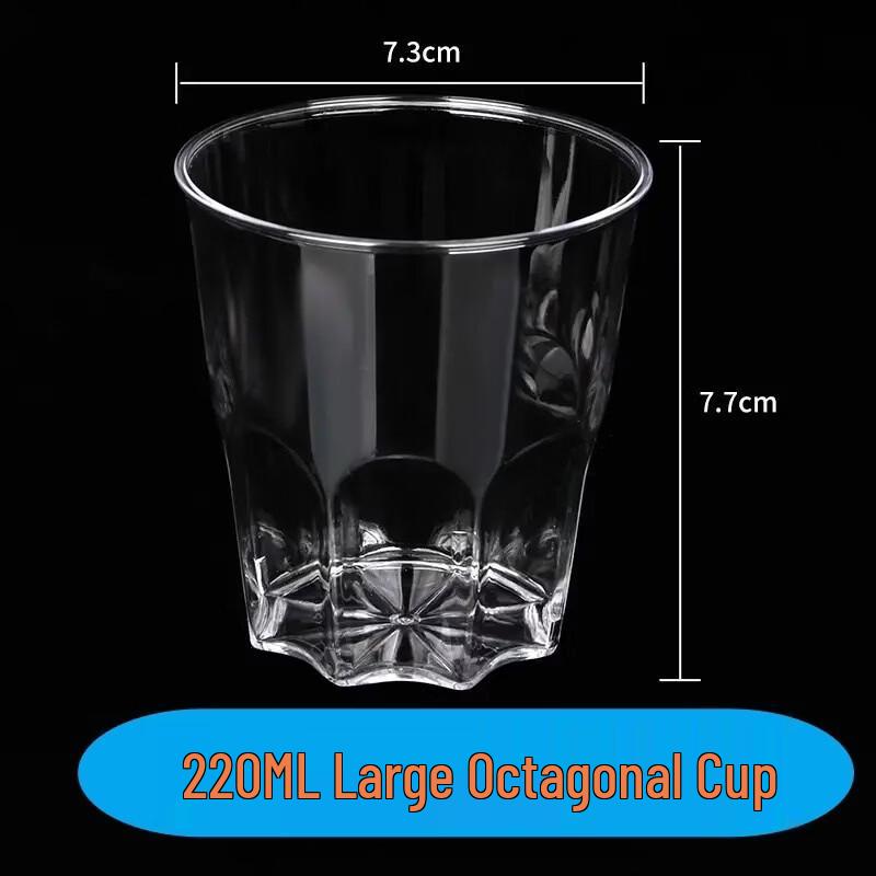Xihe 220ml Octagonal Disposable Hard Plastic Cups (100 Pack)