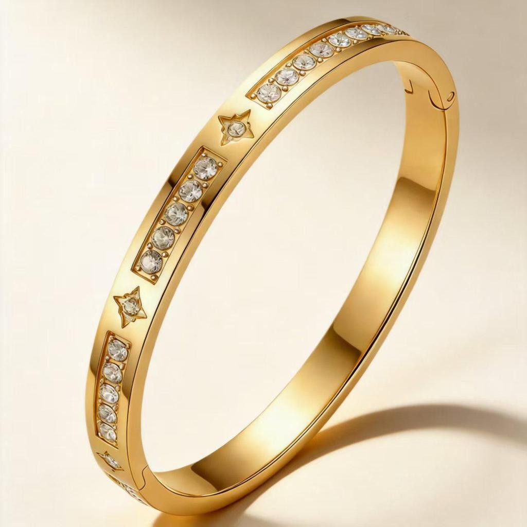 Elegante Bracciale in Acciaio Titanio Placcato Oro per Donna - Raffinato Design Europeo e Americano
