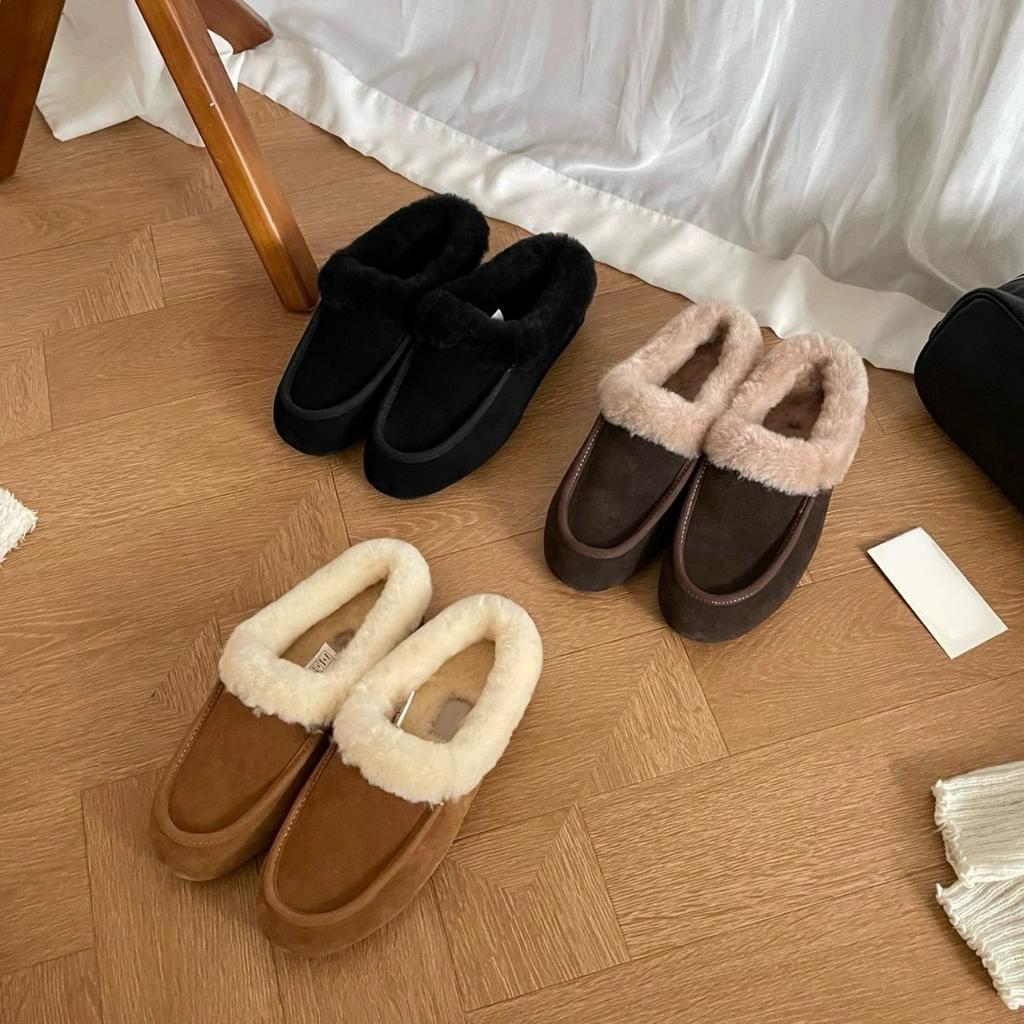 Cowhide version Baotou warm Muller shoes women's new outer wear fur integrated one pedal lazy Birkenstock snow hair shoes