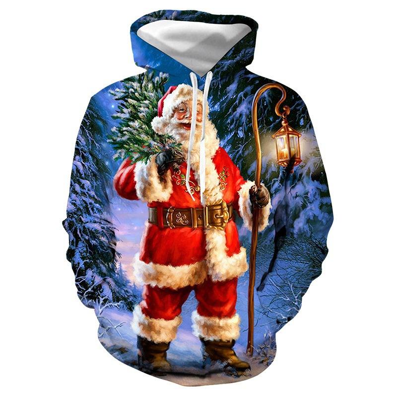 New Christmas Santa Claus Crew Neck Casual Sweater Digital Printed Animal Cat Couple Hoodie