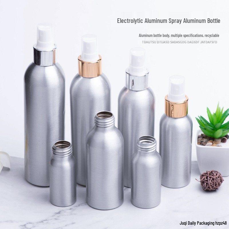 Anodized Aluminum Cosmetic Spray Bottle - Available in 30ml, 50ml, 100ml, 150ml, and 250ml Sizes. 30ml Aluminum + Silver/White Spray Head