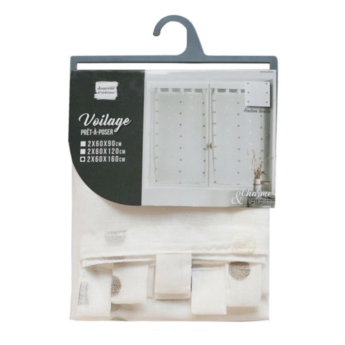 Paire droite passants 2 x 60 x 160 cm voile sablé brodé Lorna Blanc