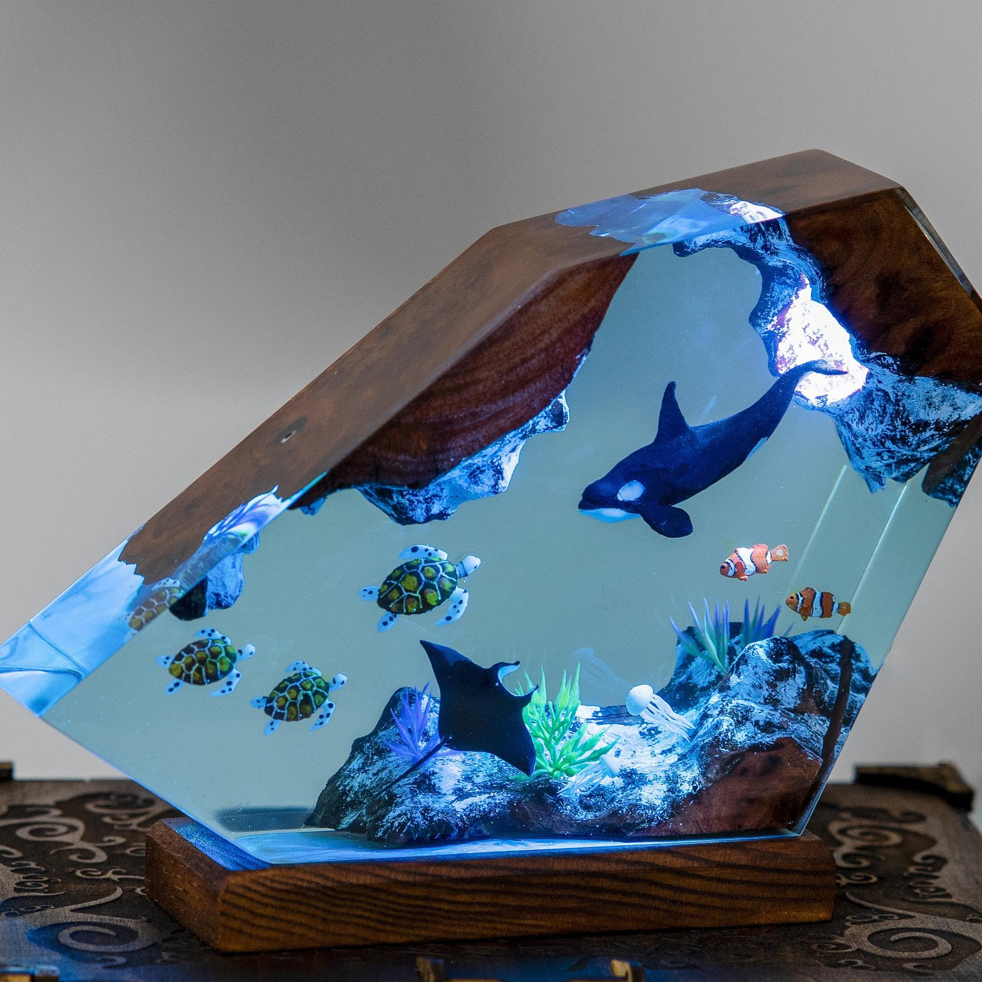 

Creative Resin Wood Tiger Whale Sea Turtle Luminous Sculptures for Home Decoration Artistic Handicrafts Unique Gifts 20X12.5cm