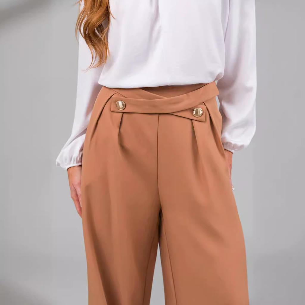 Spring and Summer Women's Plus Size Casual Fashion Zipper Pocket Straight Leg Pants Wide Leg Pant
