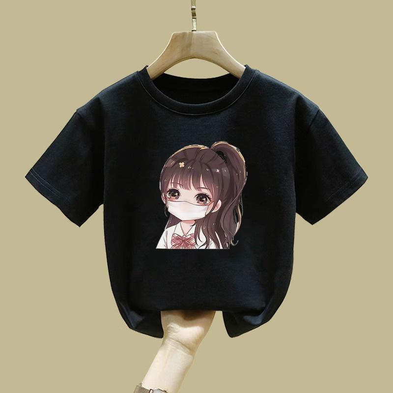 Little Girl Modal Fabric Tshirt New Spring Casual and Versatile Childrens Casual Shortsleeved Summer polyester fabric