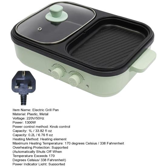 Elektrikli Hot Pot Izgara Tavası 2'si 1 Arada Yapışmaz Hot Pot Tava Cam Kapaklı Hızlı Isıtma Çift Sıcaklık Kontrolü Aşırı Isınma Koruması Ocak