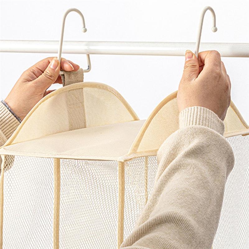 M-Modern-Eco-Friendly Dust-Proof Hanging Tote Bag Organizer-Transparent For Closet Storage Solution Khaki 2 Layers