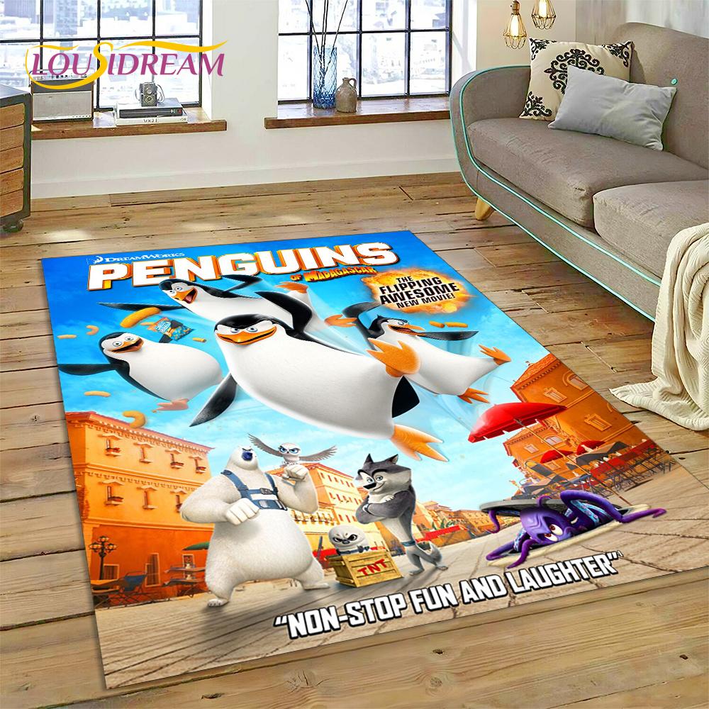 Cute Penguins of Madagascar Cartoon Carpet Rug for Living Room Bedroom Home Sofa Decoration,Kid Area Rug Non-slip Floor Mat Gift