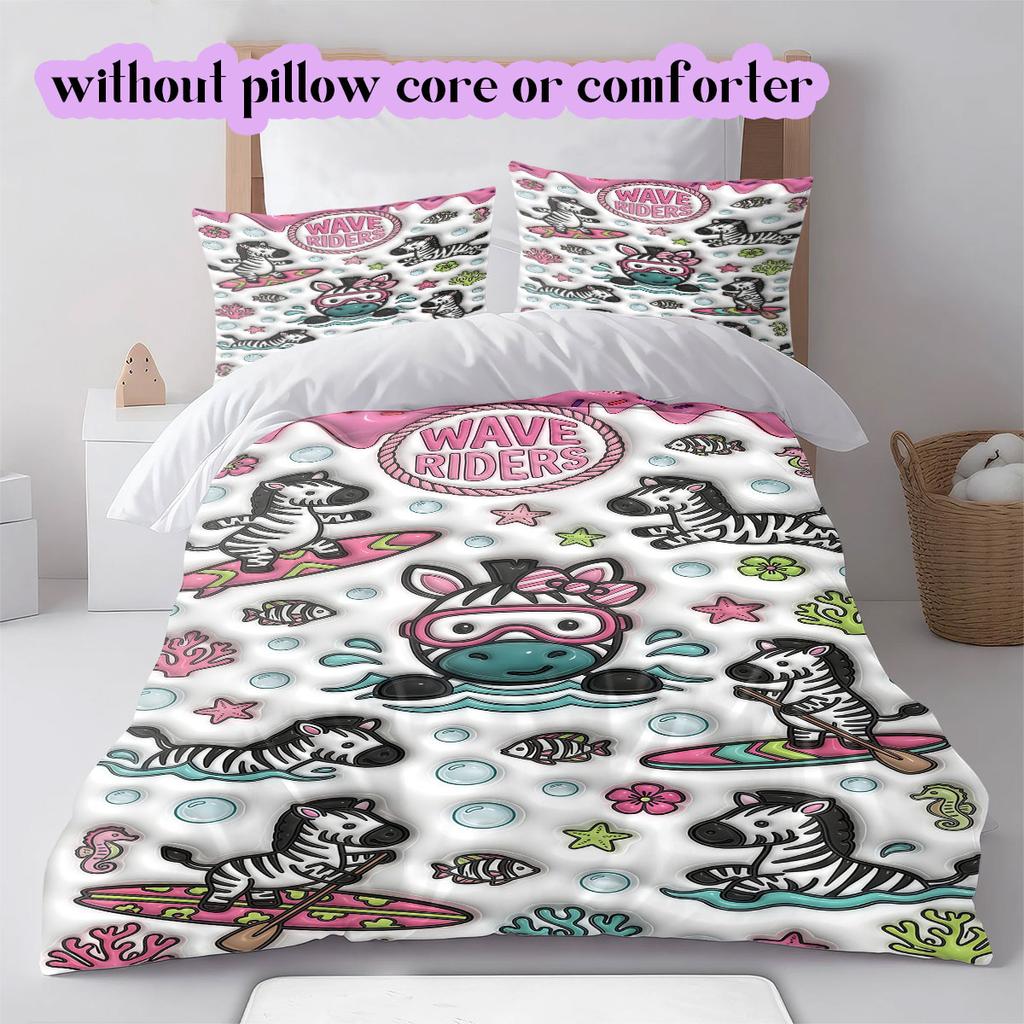Cute animals surfing Pattern Bedding,Quilt Set Quilt Cover Pillowcase Home Birthday Gift (1*duvet cover+2*pillowcase,without core)