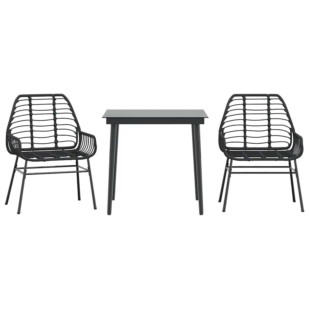 3 Piece Black Poly Rattan Outdoor Dining Set