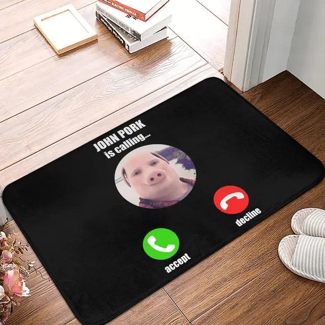 Funny John Pork Is Calling Rectangle Carpet Meme Phone Call Home Decor Mat Non Slip Floor Rug Entryway Doormat Floor Mat