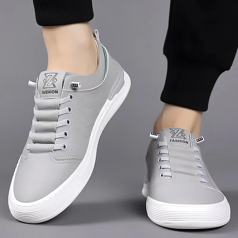 Fashion Spring Autumn New Hand-stitched Cow Leather Shoes for Men Fashion Korean Light Solid Color Male Shoes Casual Men's Sneakers