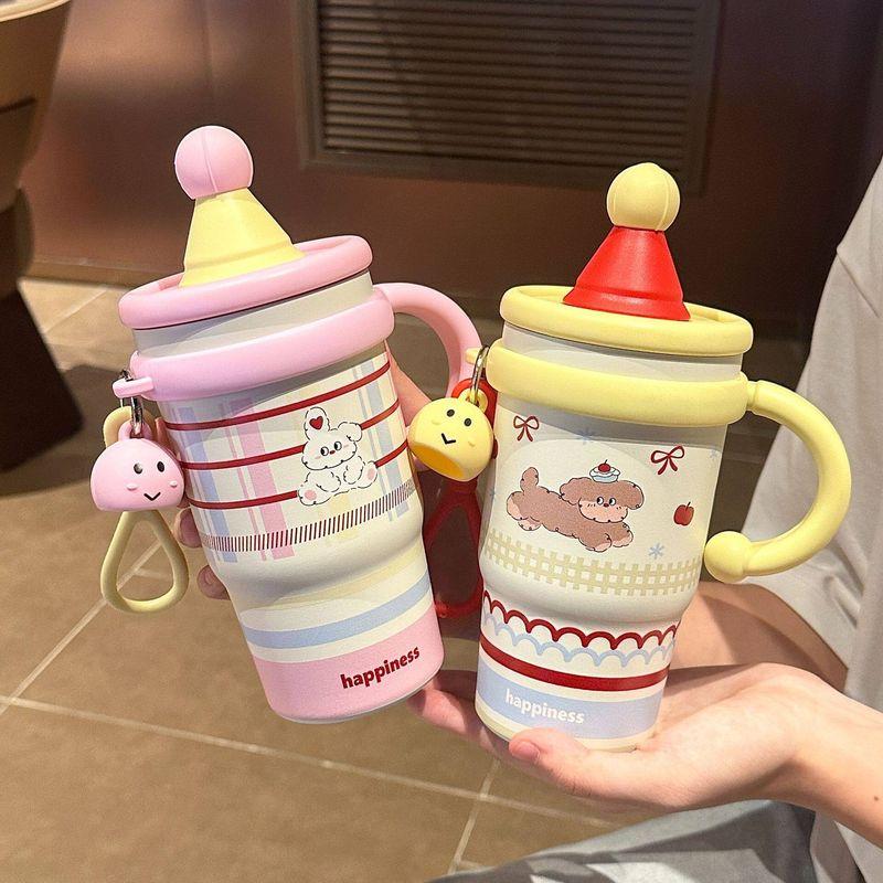 Large-Capacity Thermos Cup for Girls, High-Looking 2025 New Model, Cute Straw Water Cup, Office Portable Coffee Cup