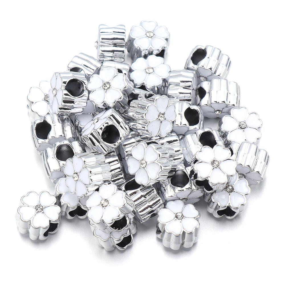 5pcs/lot Alloy Big Hole Beads Colorful Five Petal Flower Loose Bead For DIY Exquisite Bracelet Necklace Jewelry Making Wholesale