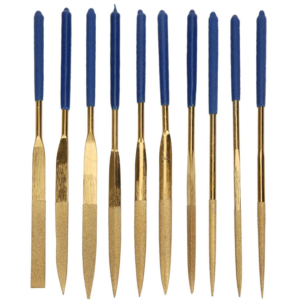 Sada 10 ks Sada jehlových pilníků 4x160 mm Mini titanem pokovených diamantů pro zpracování ocelové keramiky a skla