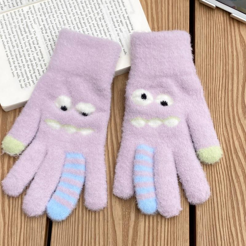 Funny Monster Finger Touch Screen Plush Knitted Gloves Cute Winter Knitted Gloves Warm Thickened Velvet Split Finger Gloves