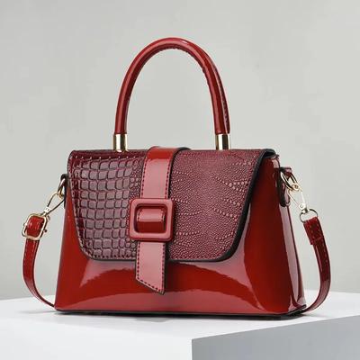 Luxury Patent Leather Women Handbag with Crocodile Pattern Casual Crossbody Bag Classic Retro Shoulder Bag Commuting Banquet Bag