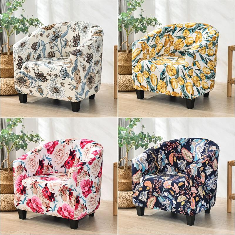 Floral Printed Tub Club Chair Cover for Living Room Spandex Armchair Slipcovers Elastic Single Sofa Covers Bar Counter Hotel