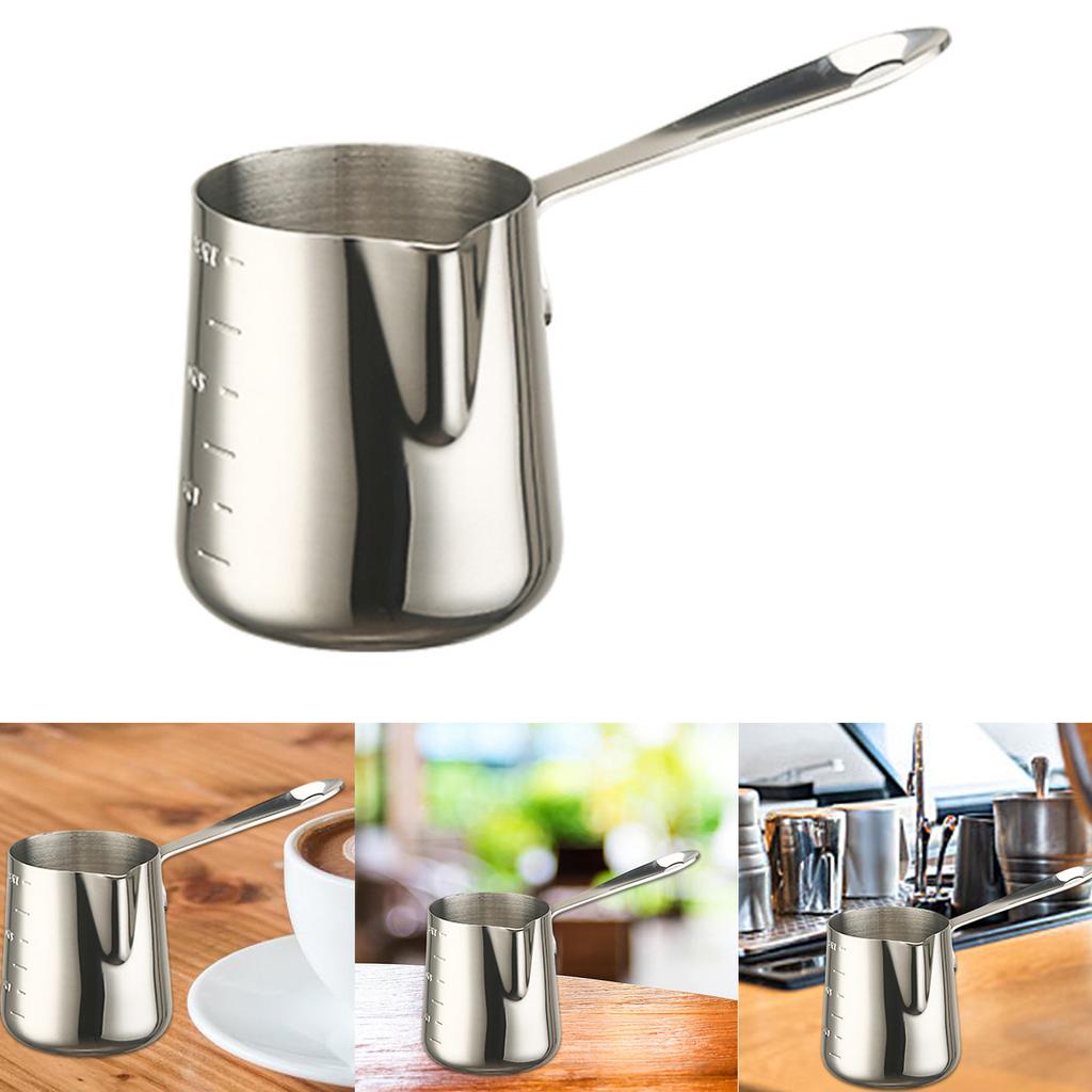 Thickened Coffee Cup Milk Frothing Pitcher Stainless Steel Coffee Milk Cup with Long Handle for Home Kitchen Office