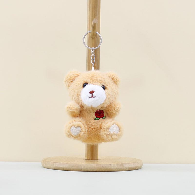 Delightful Miniature Rose Bear Keychain Fluffy Stuffed Animal For Lovers Gift