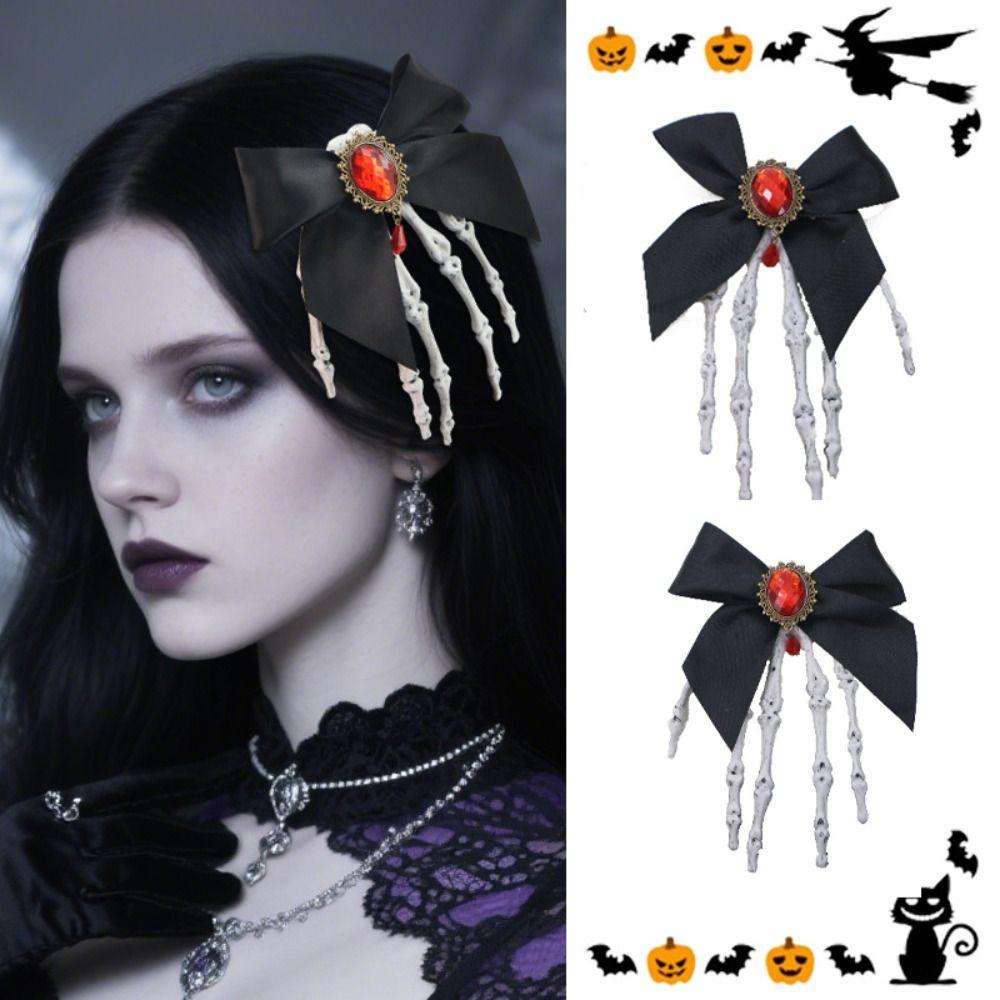 Rhinestone Ghost Claw Hair Clip Gothic Halloween Headwear Retro Skeleton Hand Hairpin  Women