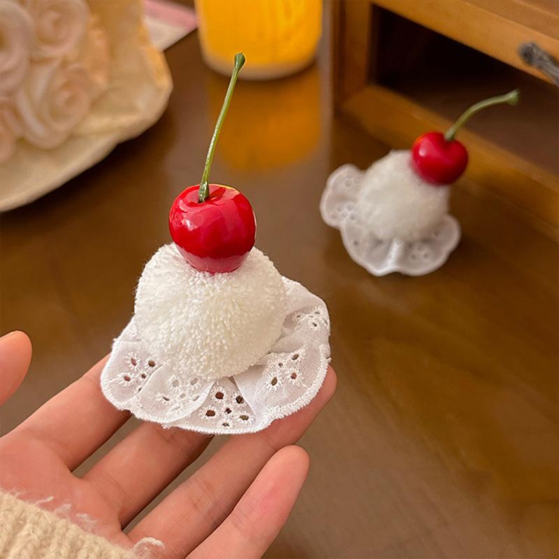 Roztomilé sponky do vlasů ve tvaru třešňového dortu pro ženy, dívky, sladké děti, podzimní/zimní plyšové vlasové doplňky, studentské dárky