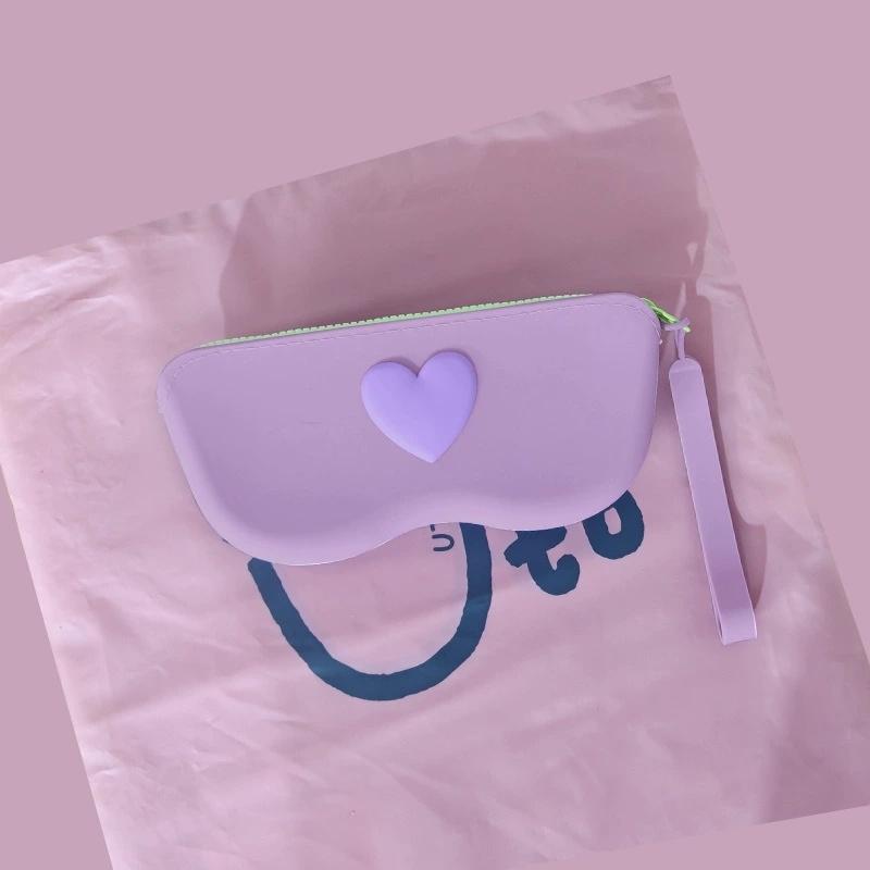 

New Heart-Shaped Silicone Glasses Case Pouch Contrasting Color Durable and Portable Glasses Sunglasses Storage Bag Silicone Bag фіолетовий