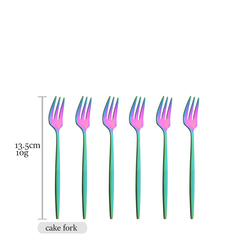 6Pcs Multicolor Cutlery Set Fork Knife Spoon Flatware Stainless Steel Dinnerware Set Long Ice Spoon Kitchen Tableware Set
