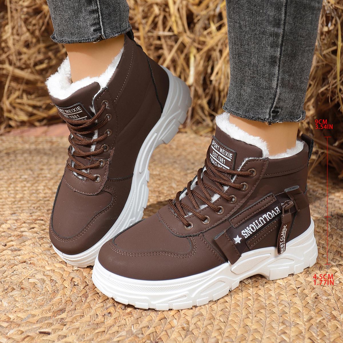

Женские зимние теплые кроссовки на платформе 2025 Новые повседневные ботинки с высоким верхом Женские больших размеров Удобные уличные ботильоны 43 коричневый