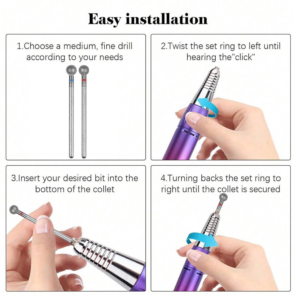 2 szt. 5mm Kształt Kulki Frezy do Paznokci Akcesoria do Zdobienia Paznokci dla Profesjonalnego i DIY Manicure Polerowania i Pielęgnacji Skórek