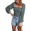 Slim Looking Square Collar Fashion Print Pullover Long Sleeves T-shirt