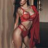 Women's Sheer Mesh Lingerie Set Adjustable Straps Underwire Bra and High Waist Panties with Cutout Design
