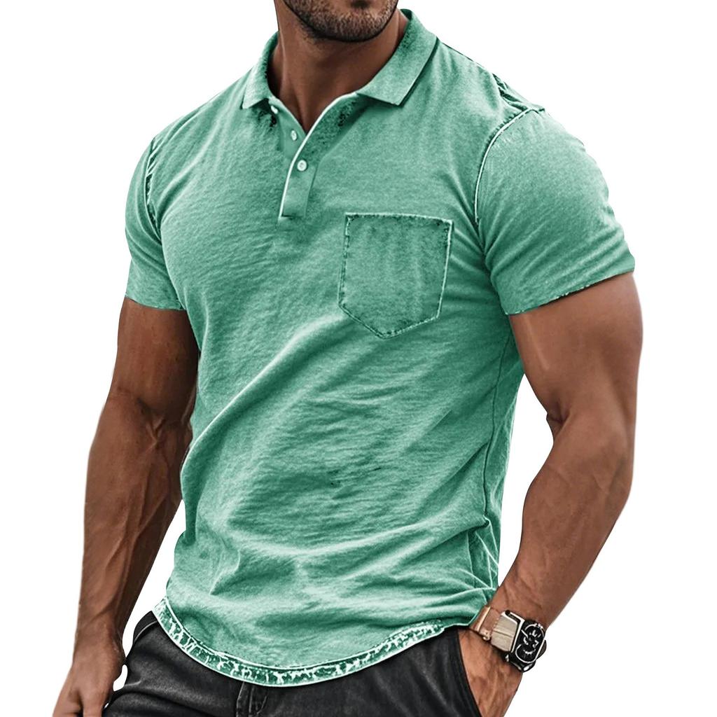 Men's Summer Retro Vintage Solid Color Sports Button Pocket T-shirt